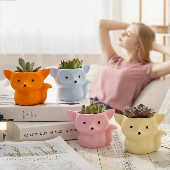 Set of 4 Fox Planters, Animal Flower Pots, Gifts - Picture 2 of 4